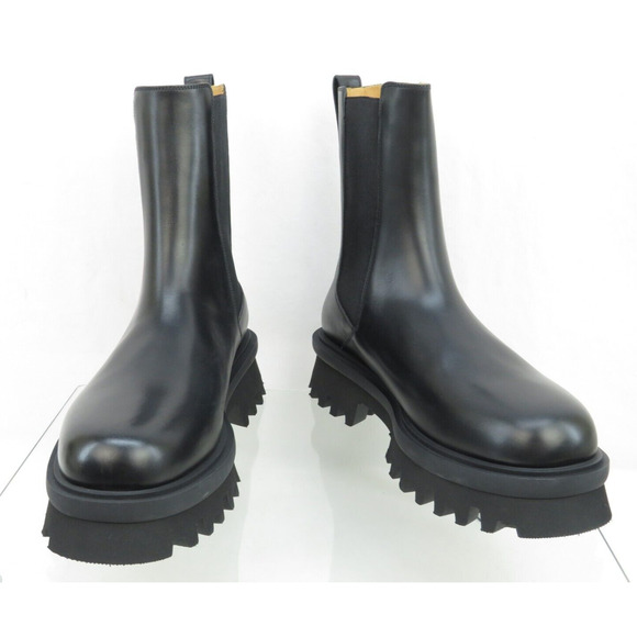 NIB FERRAGAMO FLASH BLACK LEATHER LOGO PLATFORM PULL CHELSEA ANKLE BOOTS 13 M - Picture 7 of 14